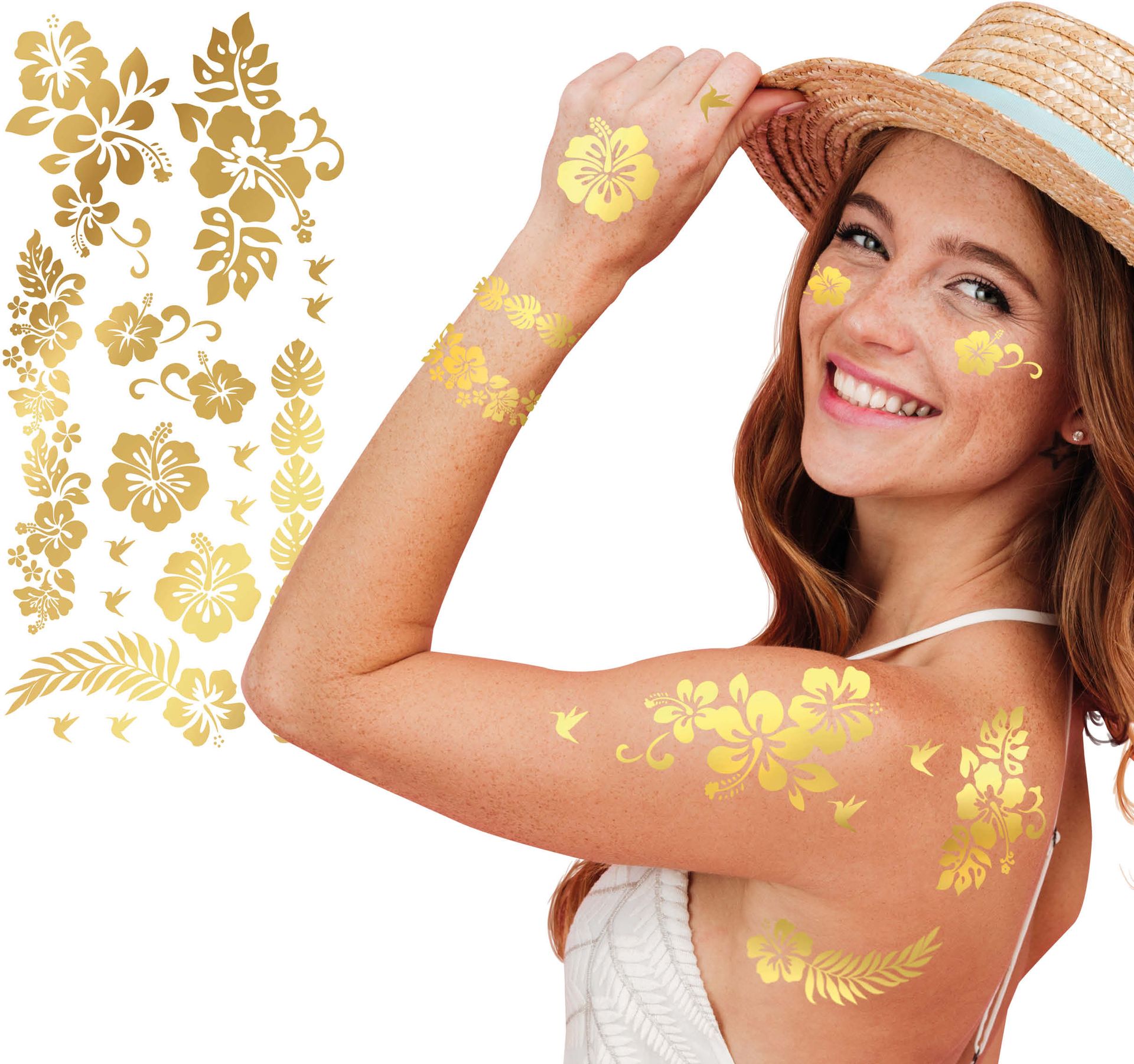 Bloemen Nep Tattoos Goud
