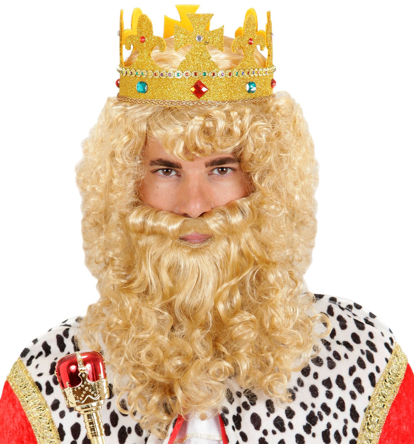 Blonde koning pruik met baard en snor