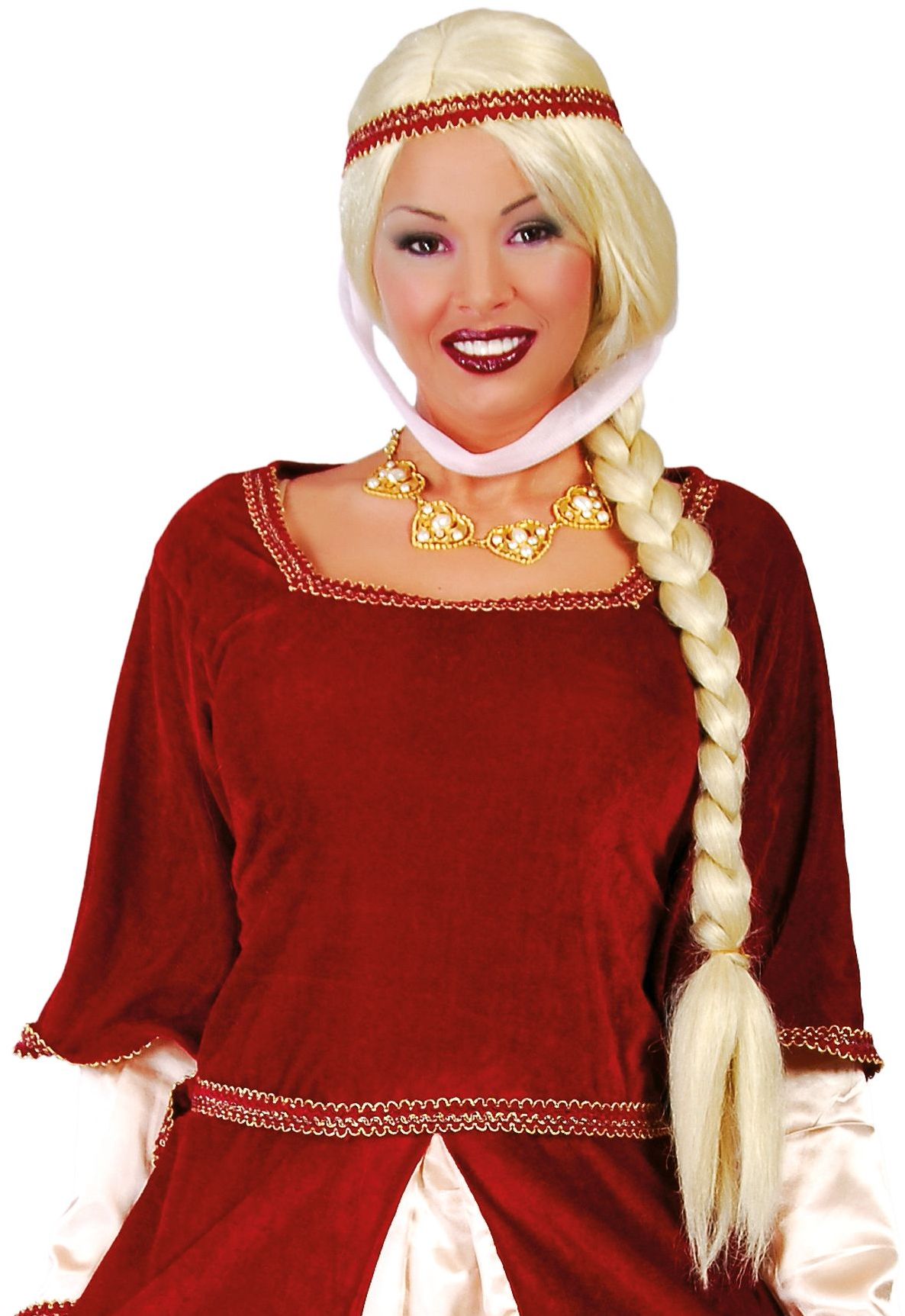 Blonde pruik met lange vlecht