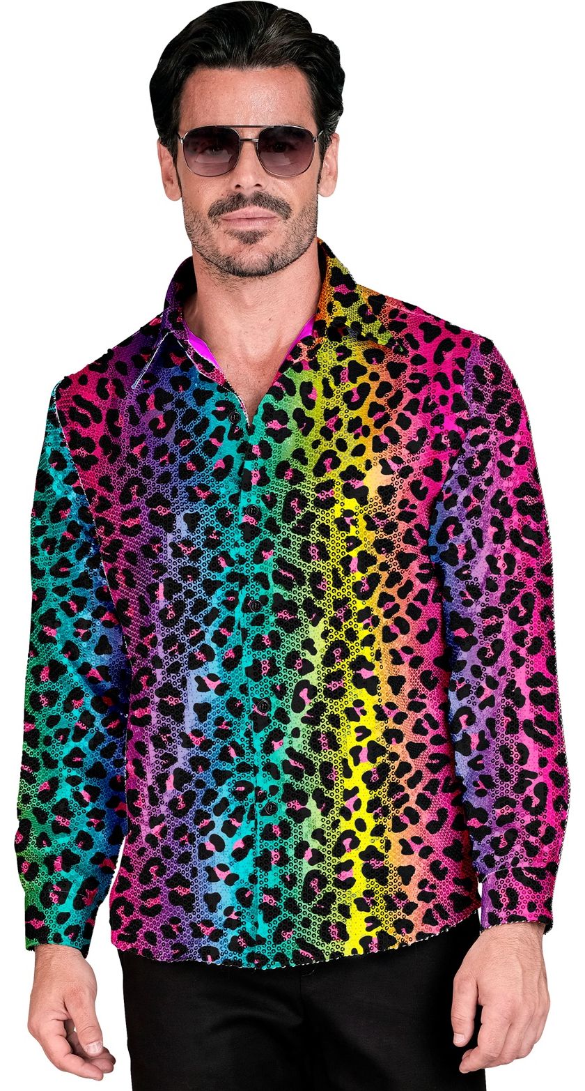 Blouse regenboog panterprint pailletten mannen