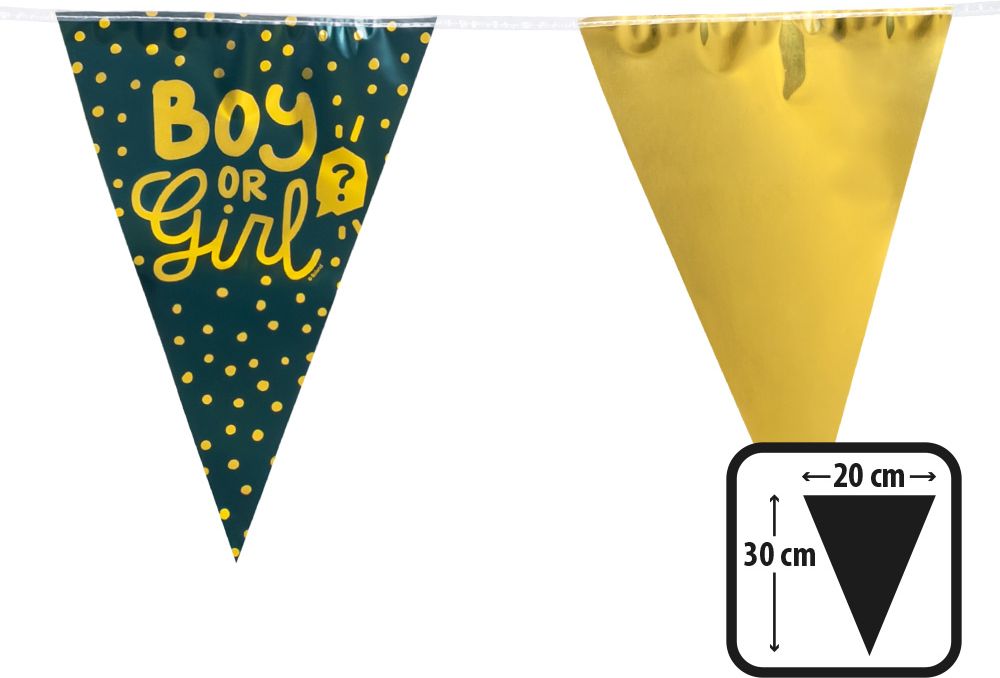 Boy or girl gender reveal vlaggenlijn goud