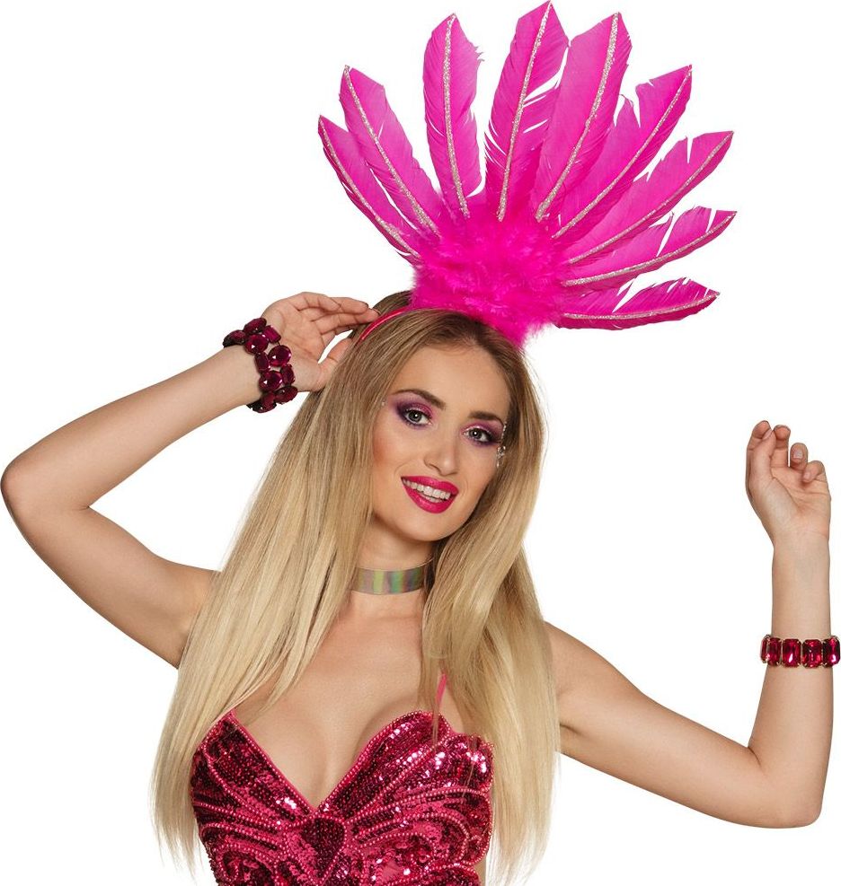 Braziliaanse tiara samba neon roze