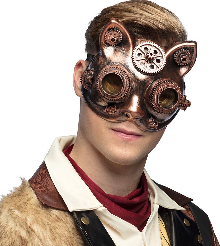 Bronzen Steampunk Halfmasker Kat