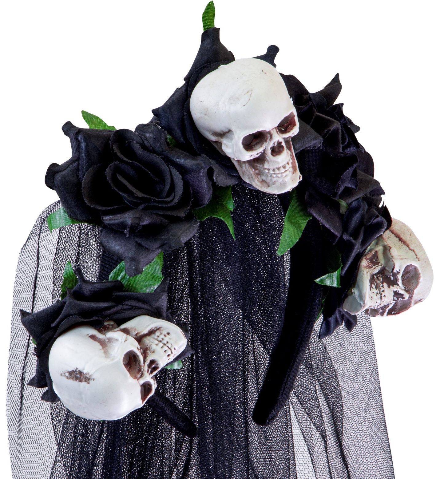 Bruidsluier met schedels en zwarte rozen