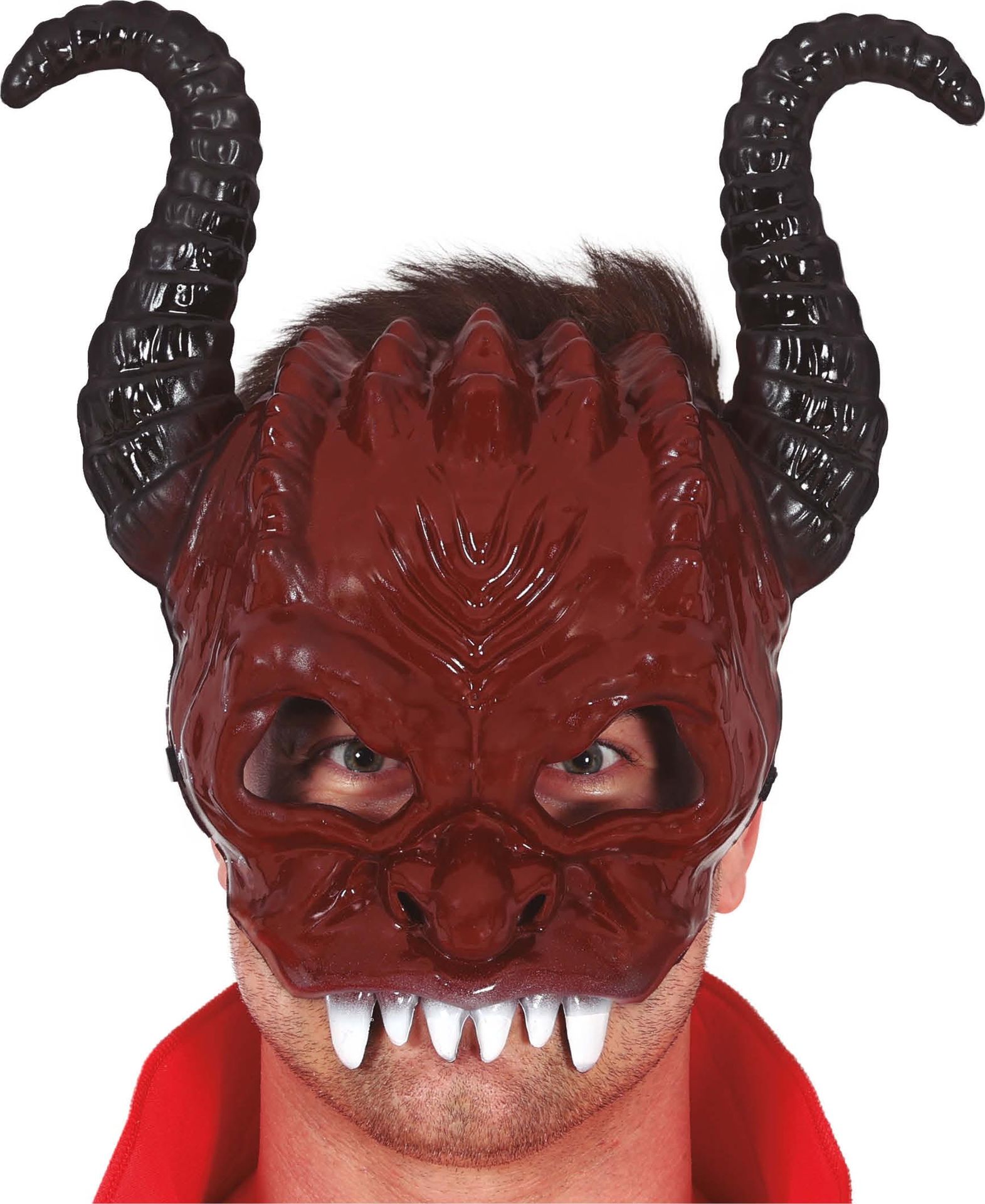 Bruin duivel met horens half masker halloween