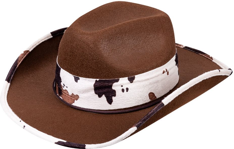 Bruine cowboy hoed met koeienprint