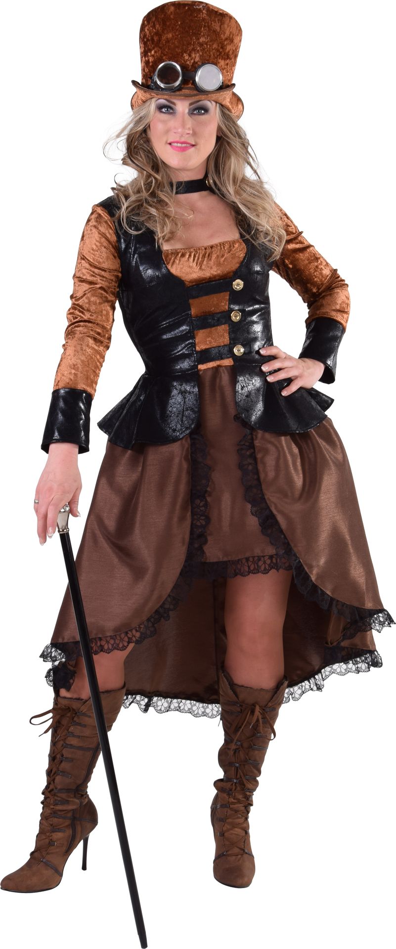 Bruine dames steampunk jurk