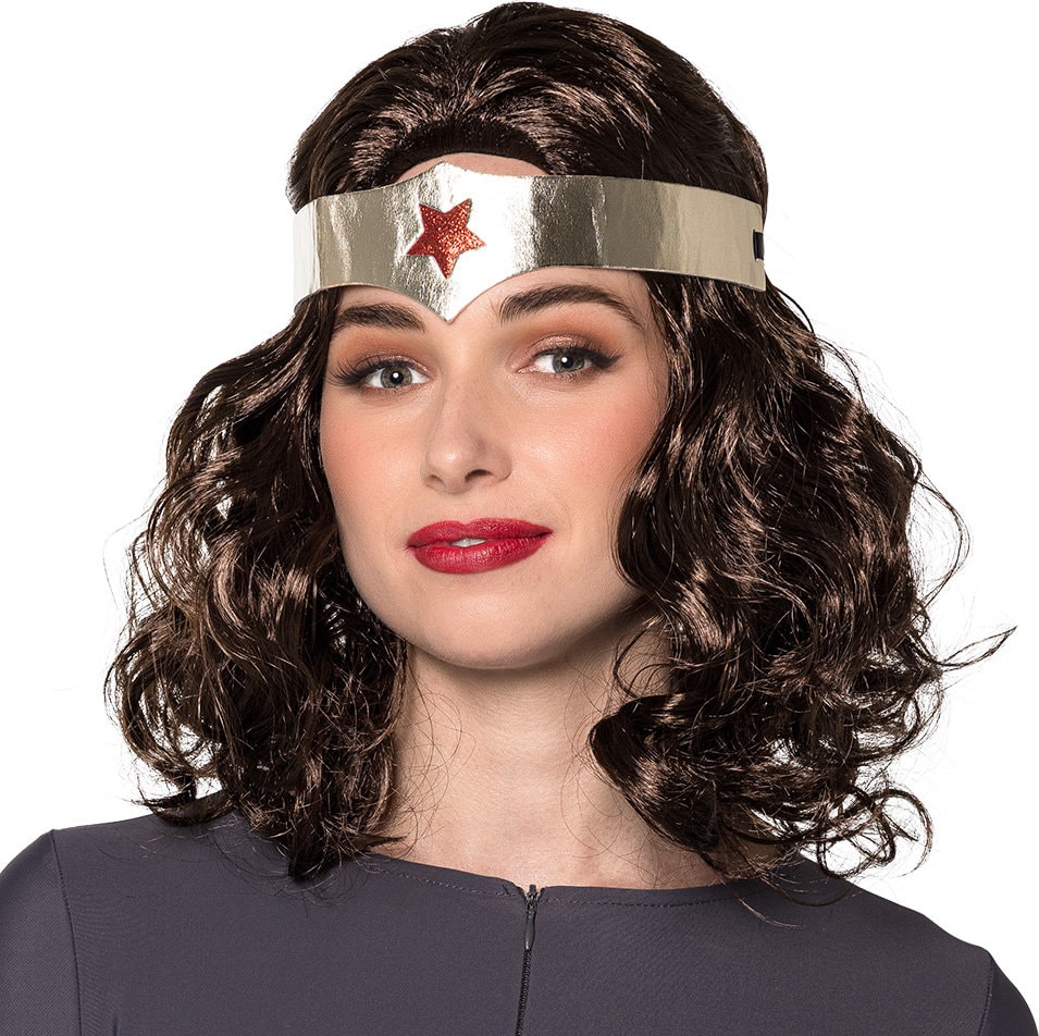 Bruine Pruik Wonder Woman met Zilveren Hoofdband
