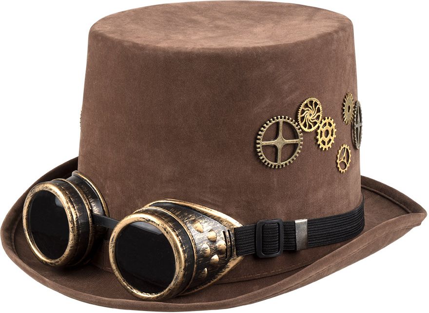 Bruine steampunk hoed met goggles