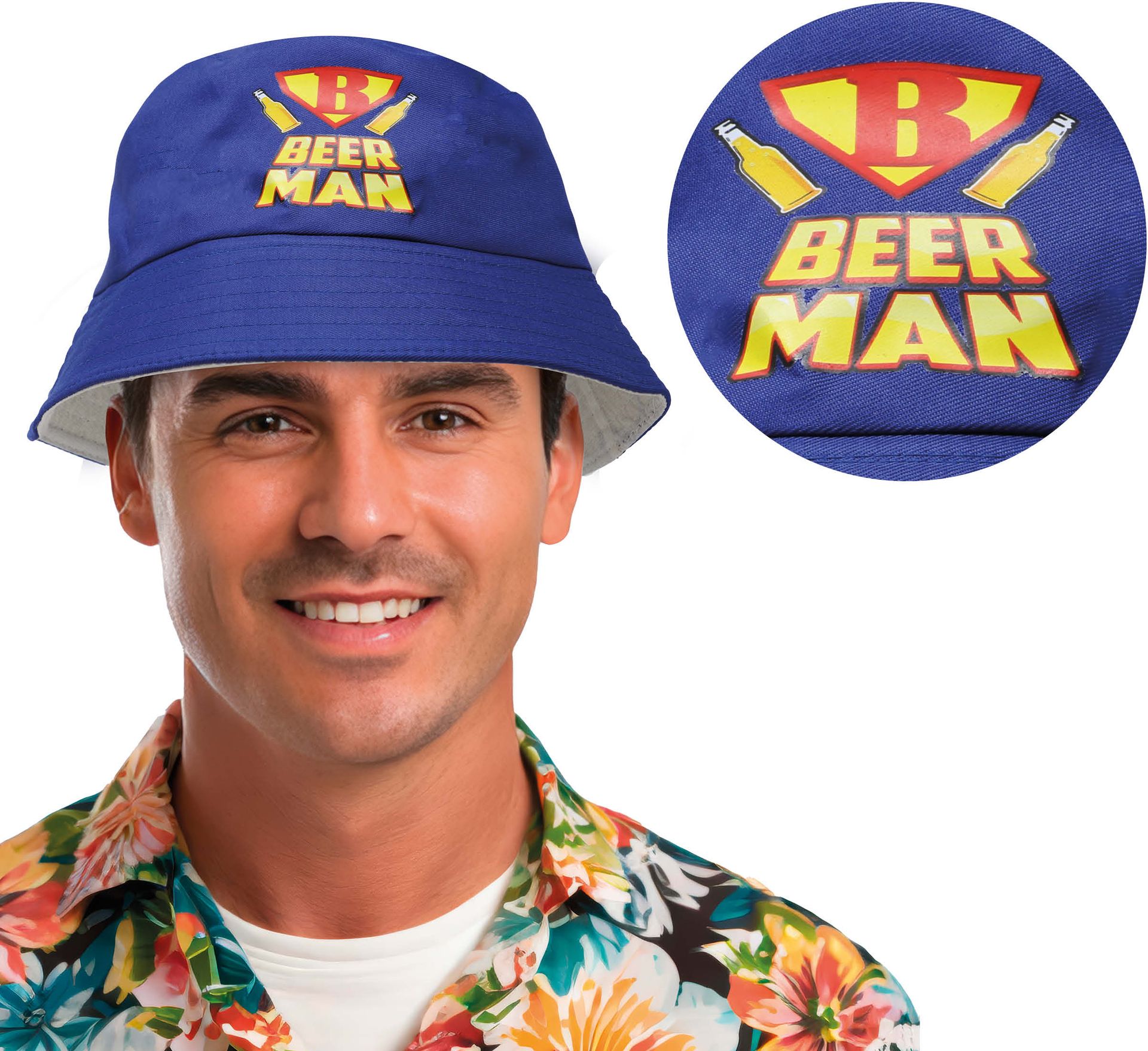 Bucket Hat Beer Man Blauw