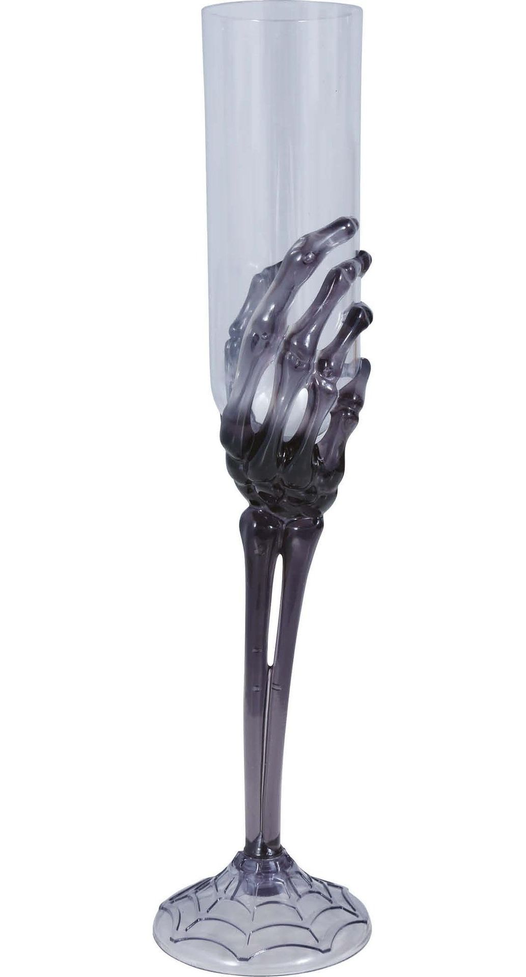 Champagneglas zwarte skelethand plastic 25 cm halloween