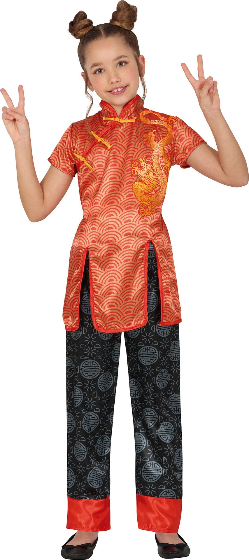 Chineze kinderoutfit rood zwart meisjes