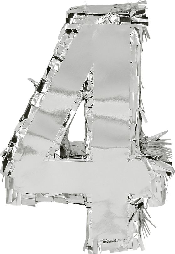 Cijfer '4' Verjaardag Piñata Zilver 25cm