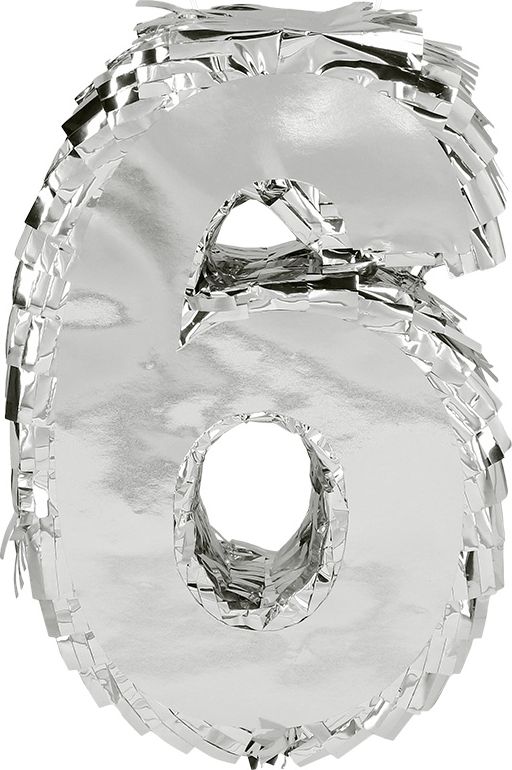 Cijfer '6' Verjaardag Piñata Zilver 25cm