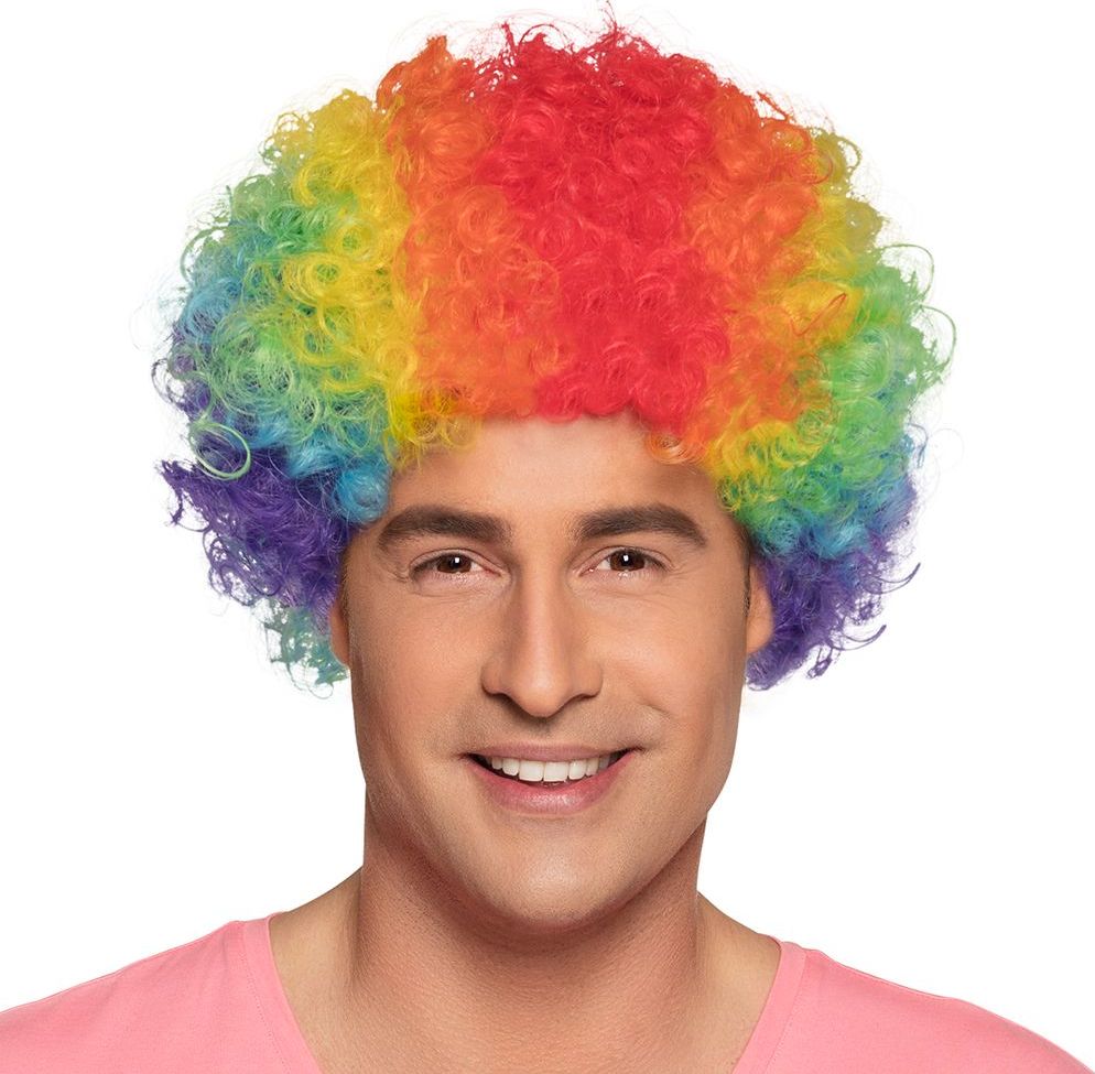 Clown afro pruik regenboog