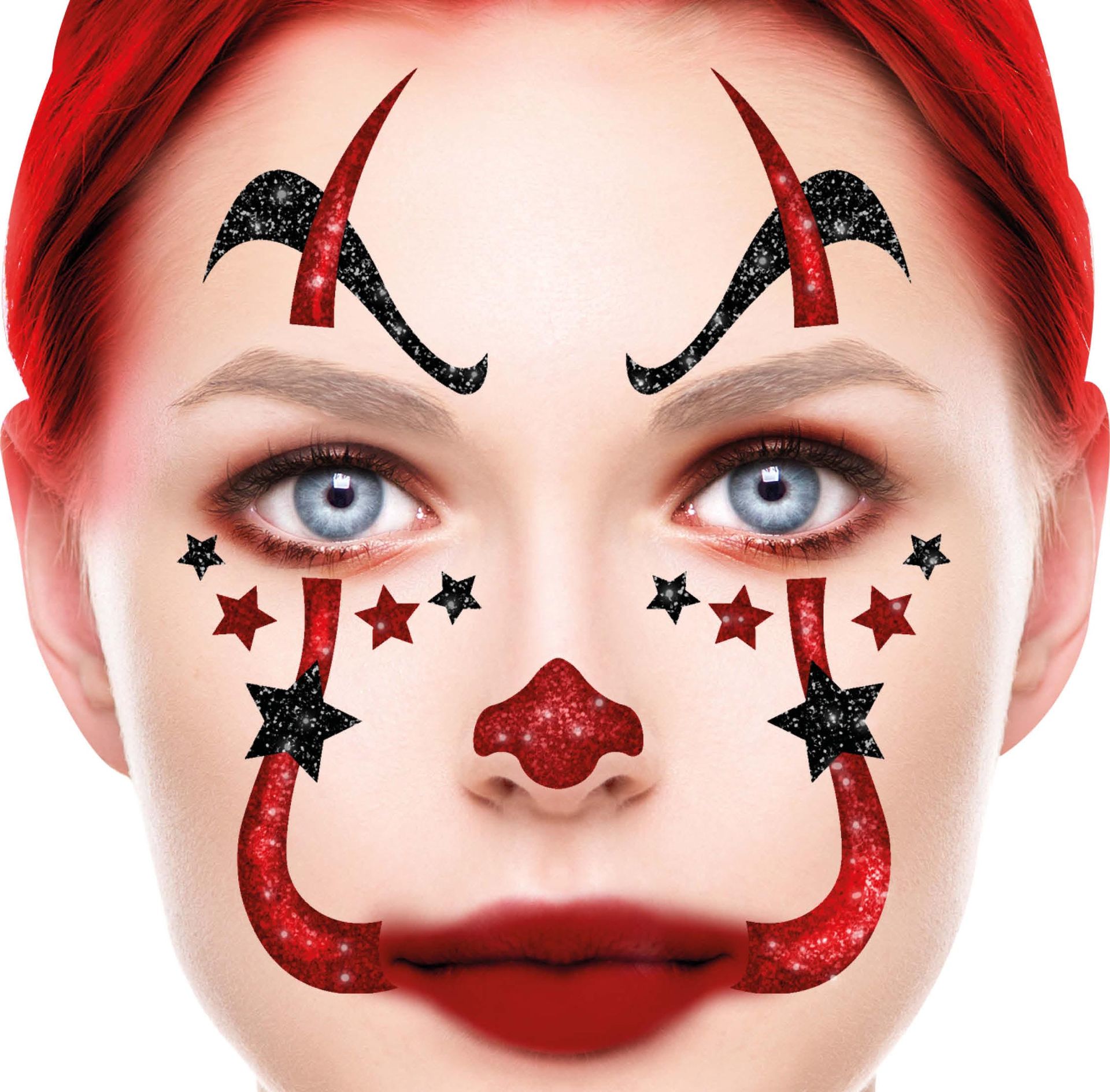 Clown glitter gezicht decoratie