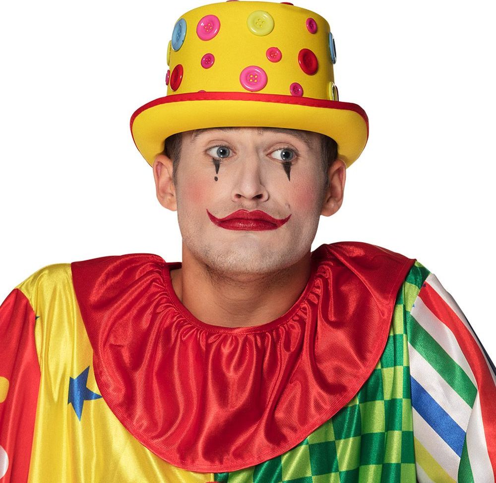 Clown hoed met knopen geel