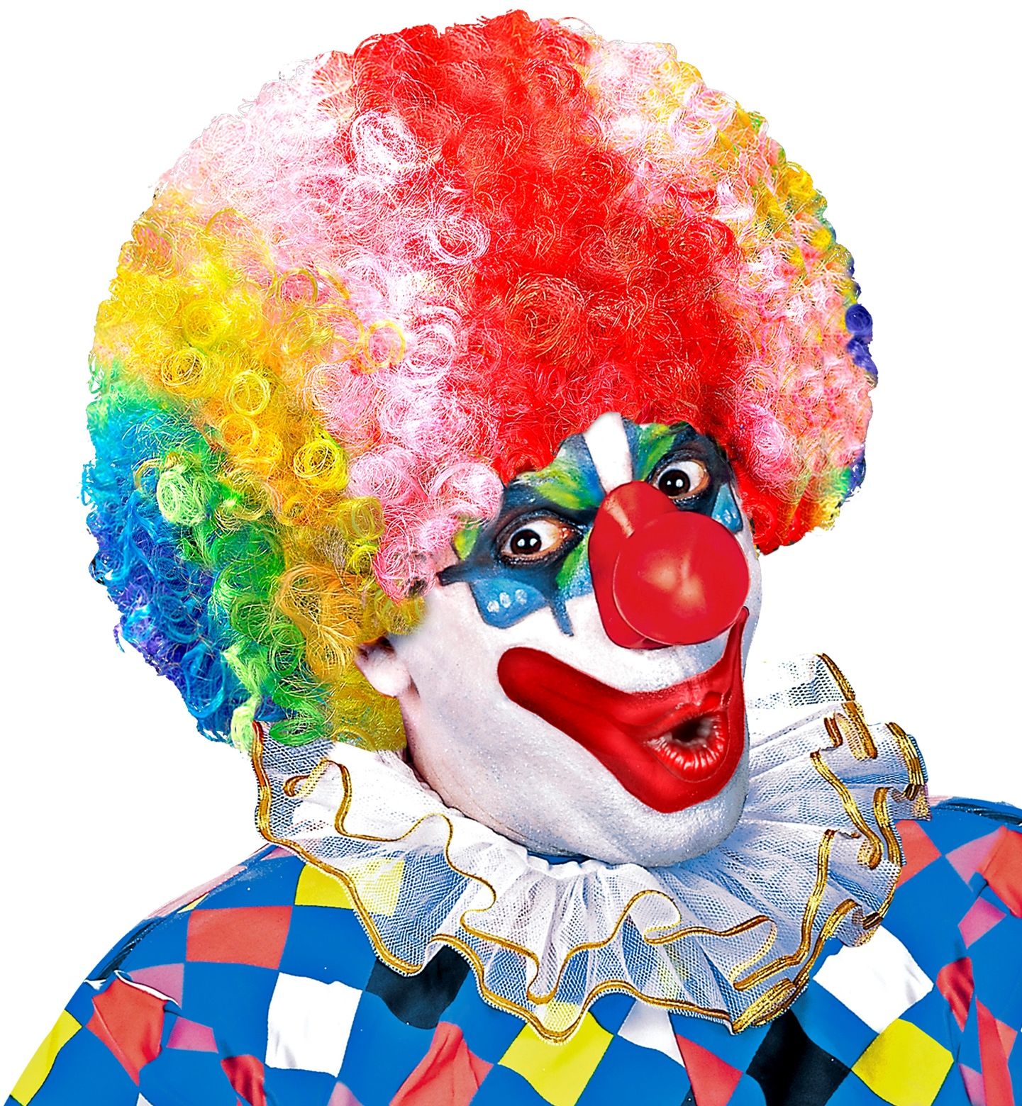 Clown pruik met krullen meerkleurig