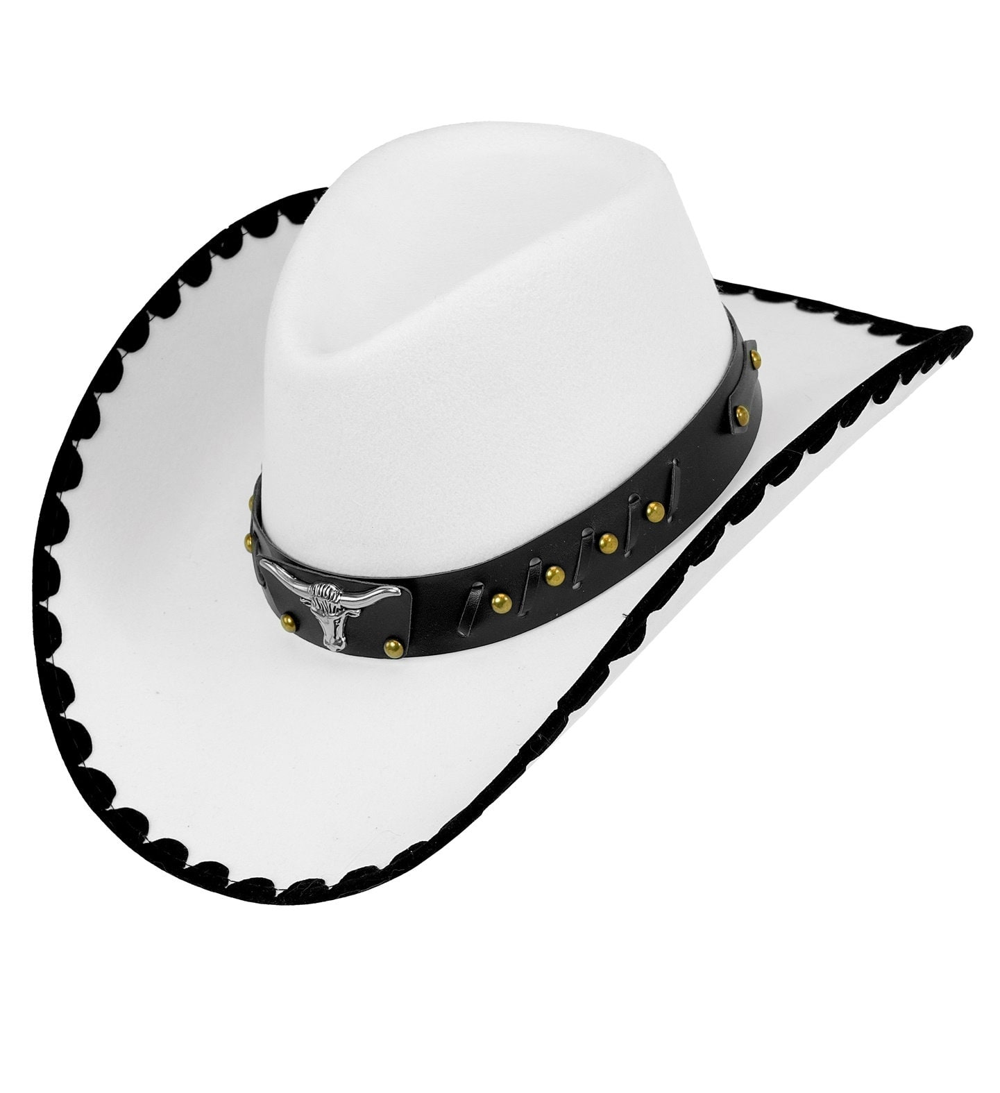 Cowboy Hoed Wit Zwart met Studs Goud
