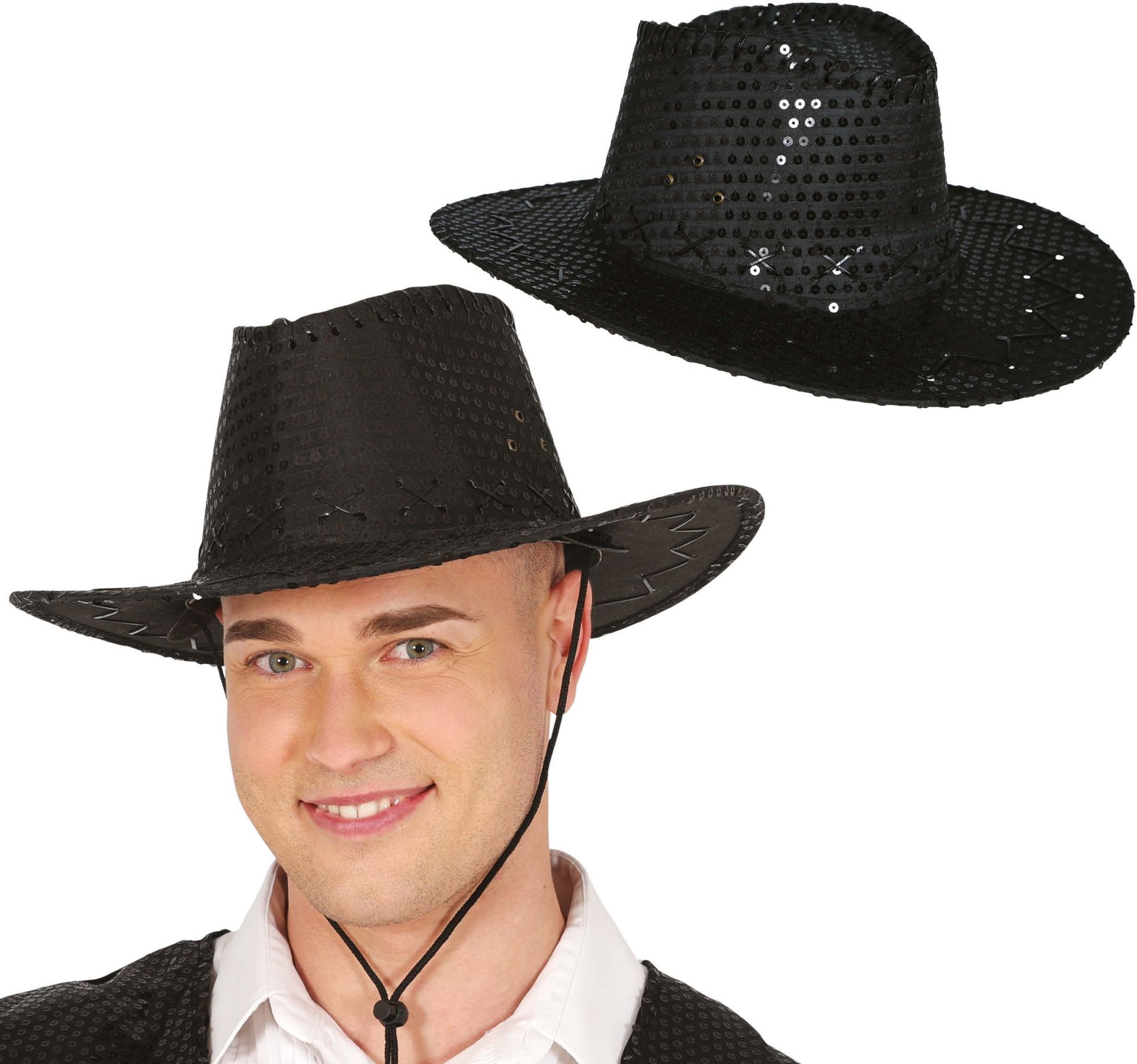 Cowboyhoed Zwart Pailletten