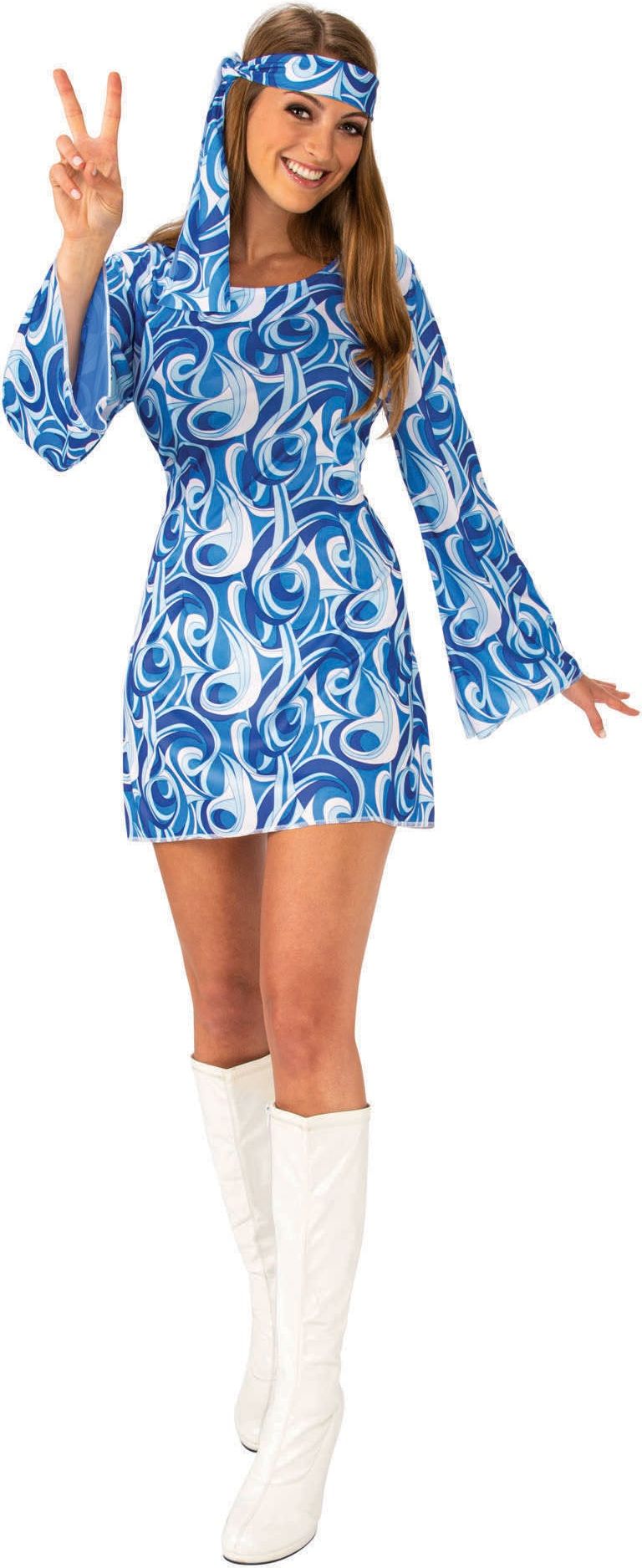 Dames Hippie Jurkje Blauw Fower Power