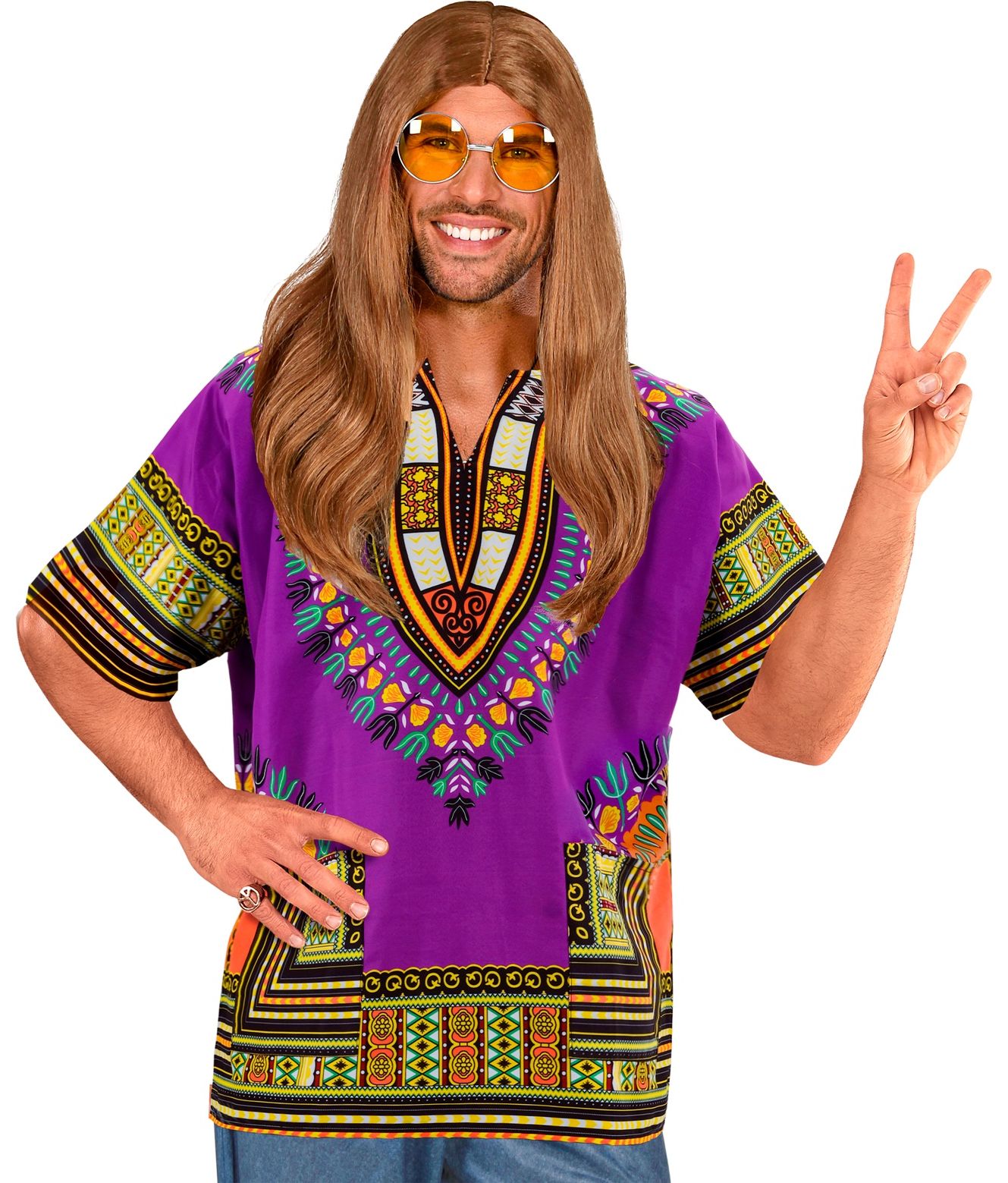 Dashiki hippie blouse paars mannen