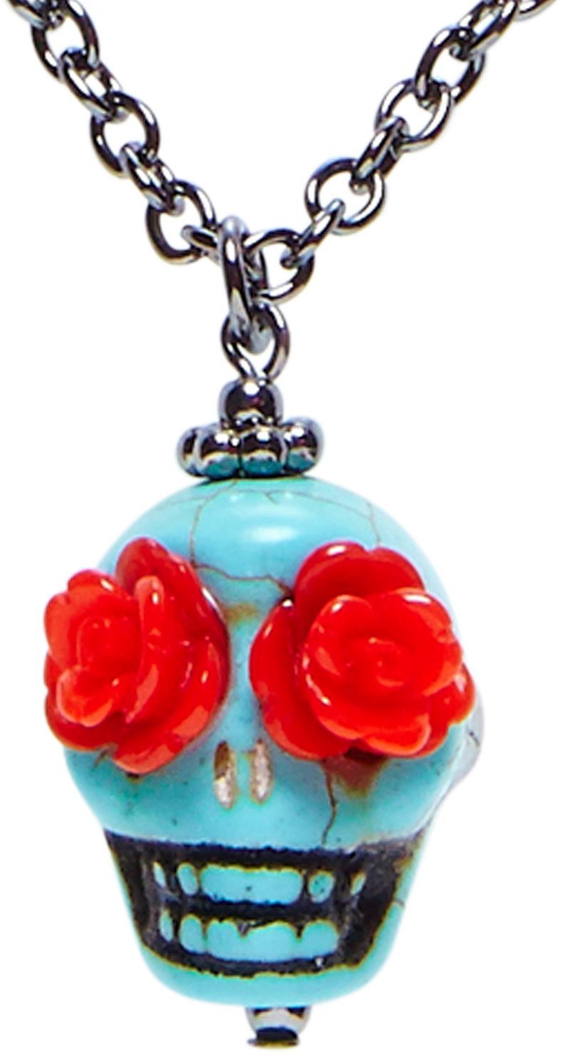 Day of the dead ketting met blauwe schedel