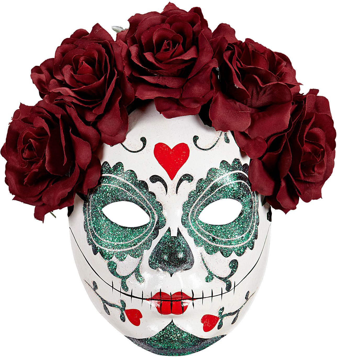 Day of the dead masker met bordeauxrode rozen