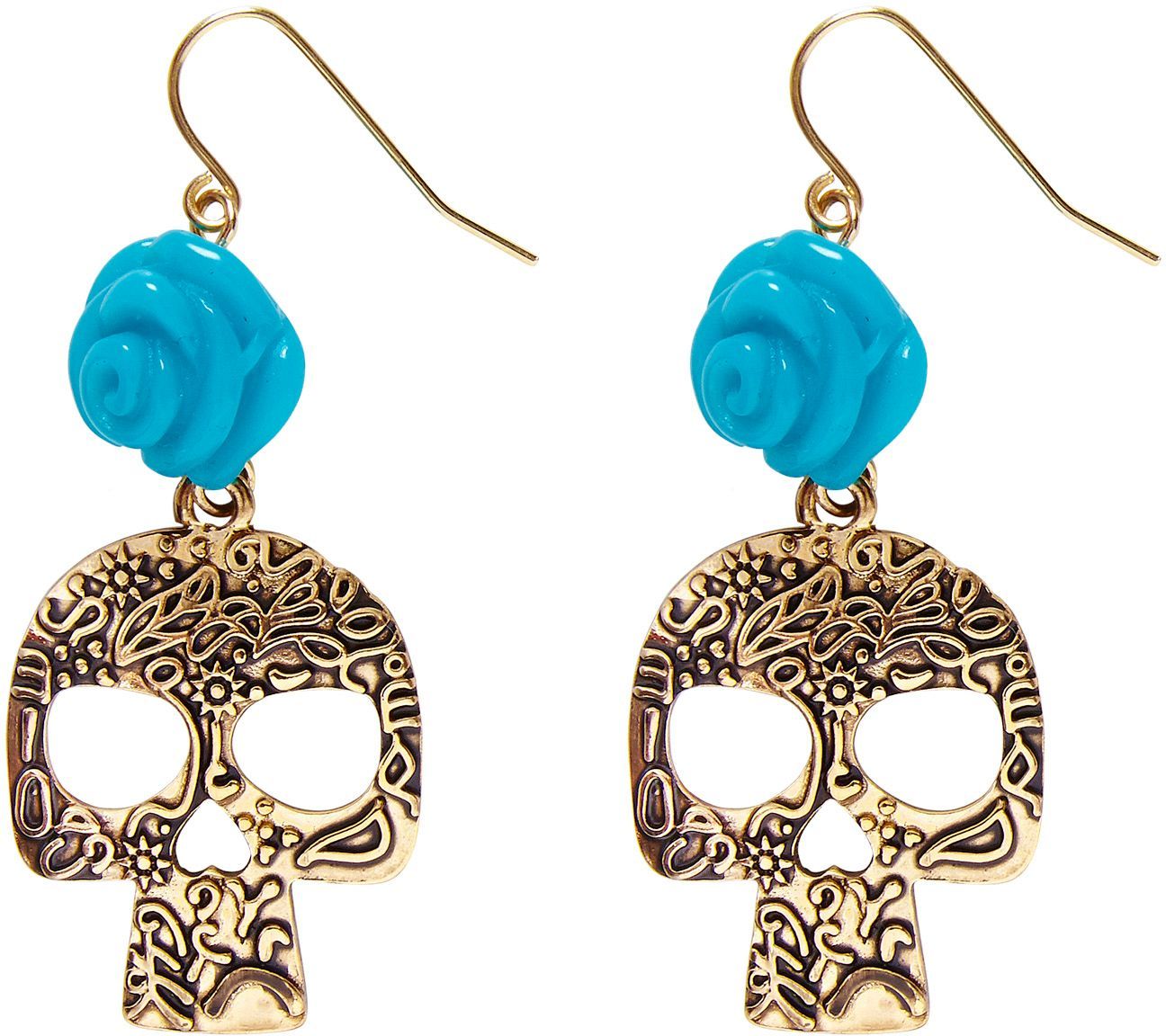 Day of the dead oorbellen blauw goud