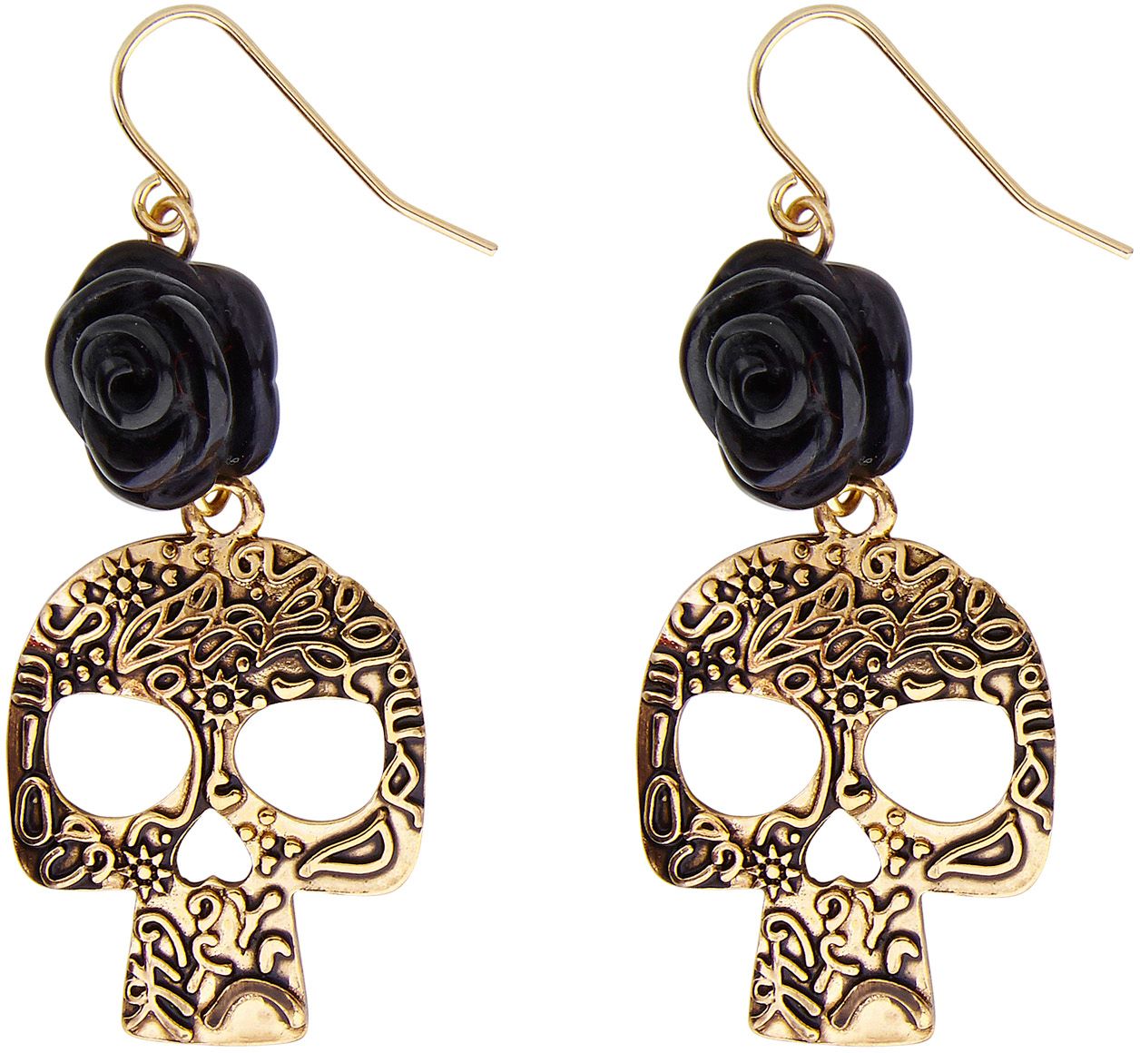 Day of the dead oorbellen zwart goud