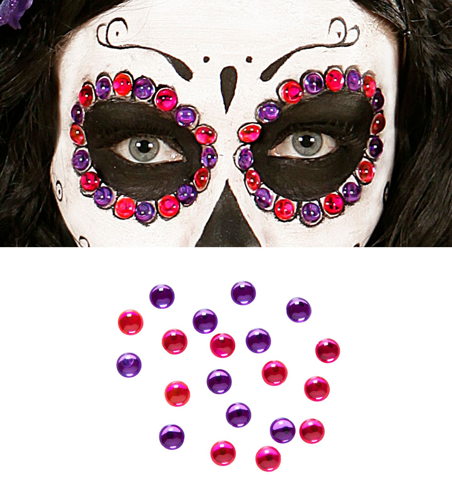 Day of the dead paarse en roze edelstenen set 40 stuks