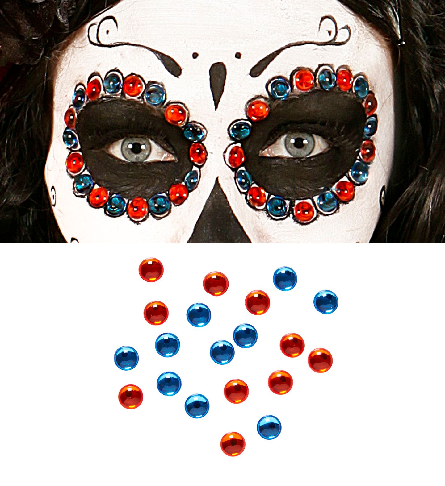 Day of the dead rode en blauwe edelstenen set 40 stuks