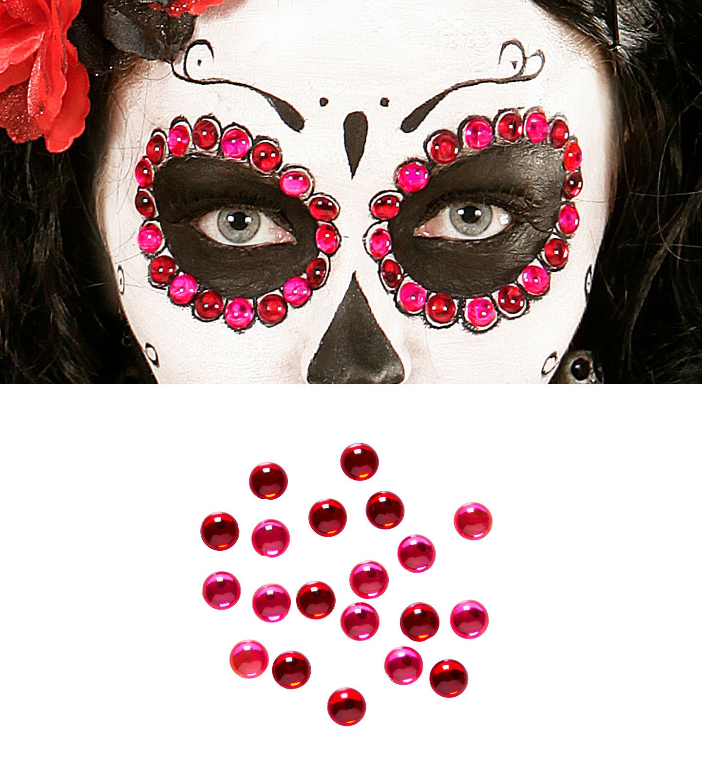 Day of the dead rode en roze edelstenen set 40 stuks