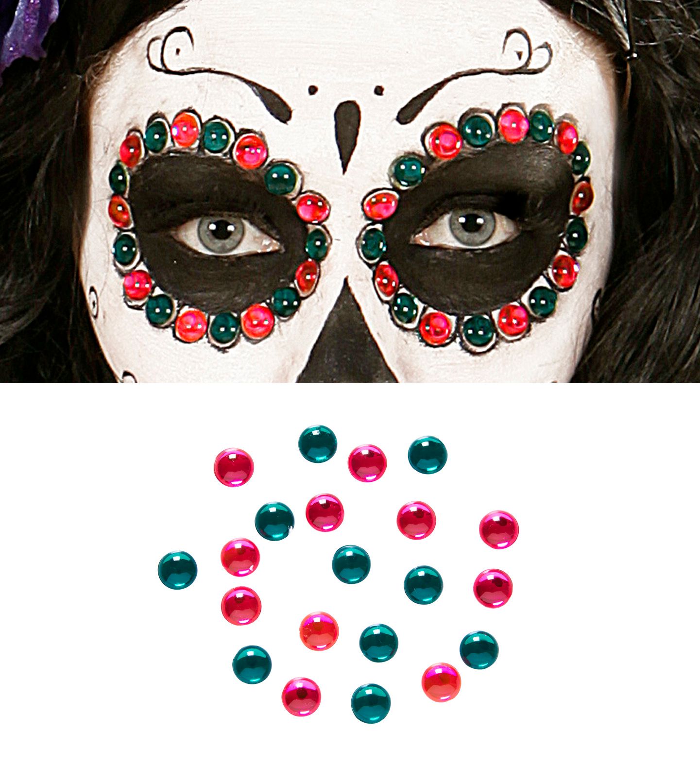 Day of the dead roze en groene edelstenen set 40 stuks