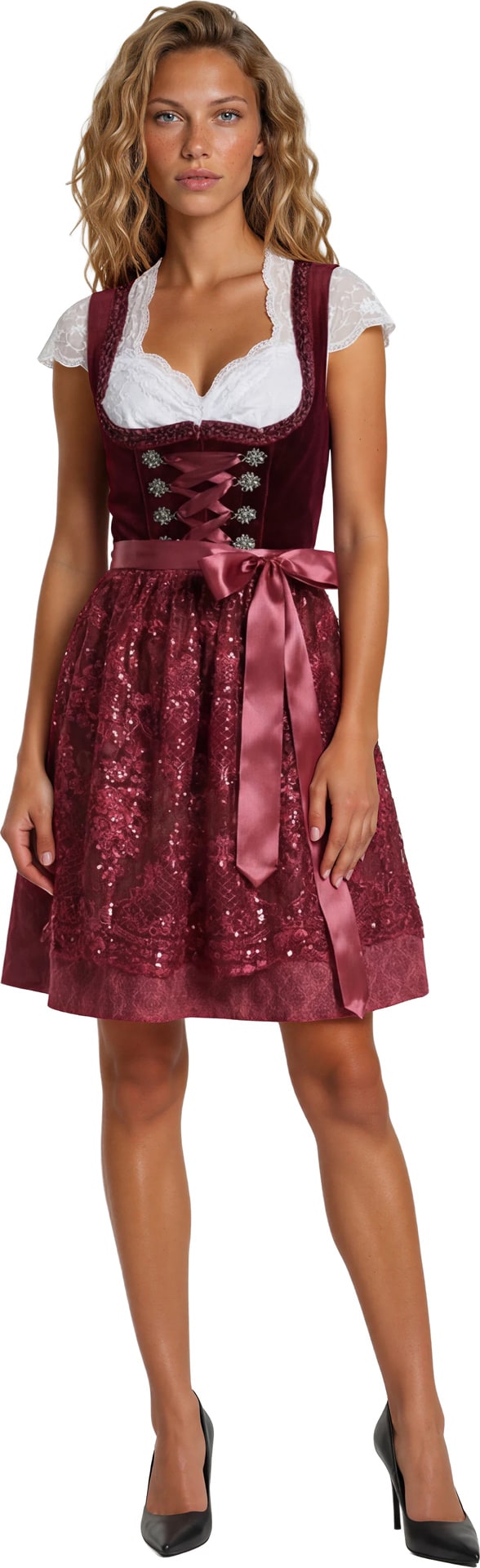 Deluxe Tiroler Oktoberfest Jurk Bordeaux Rood Dames