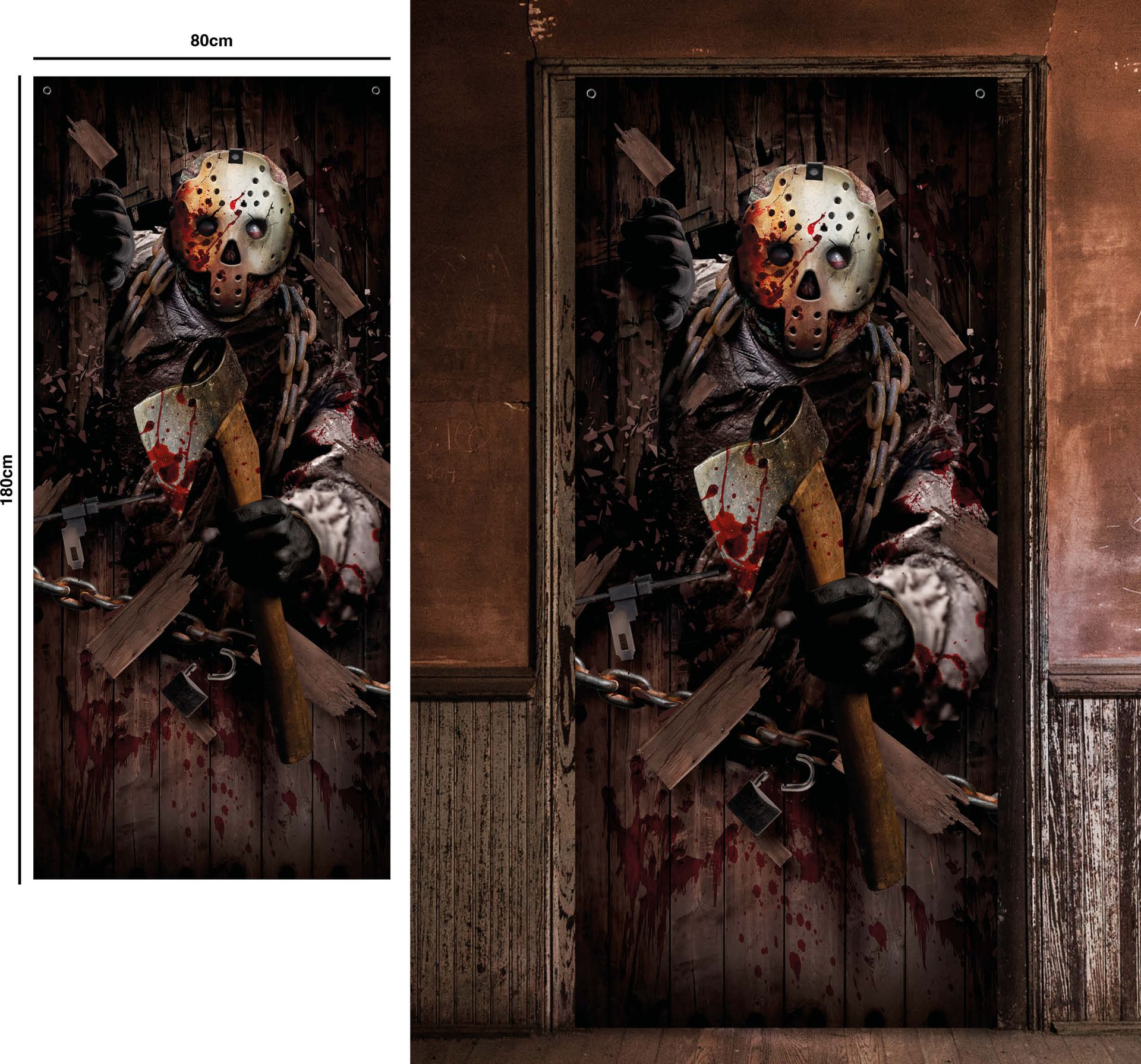 Deurdecoratie Jason Voorhees 80 x 180 cm halloween