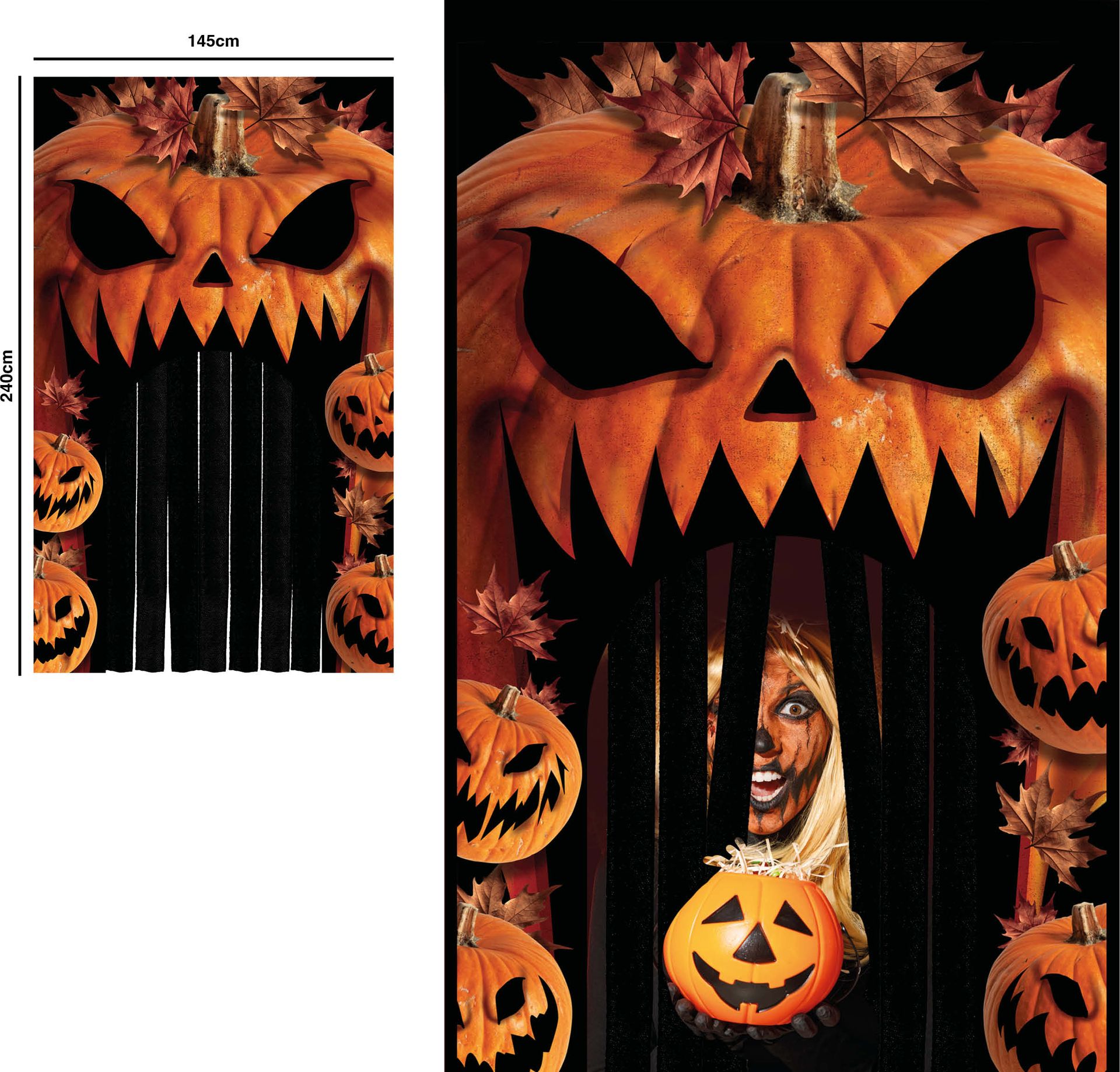 Deurdecoratie met gordijn griezelige pompoenen 145 x 240 cm halloween