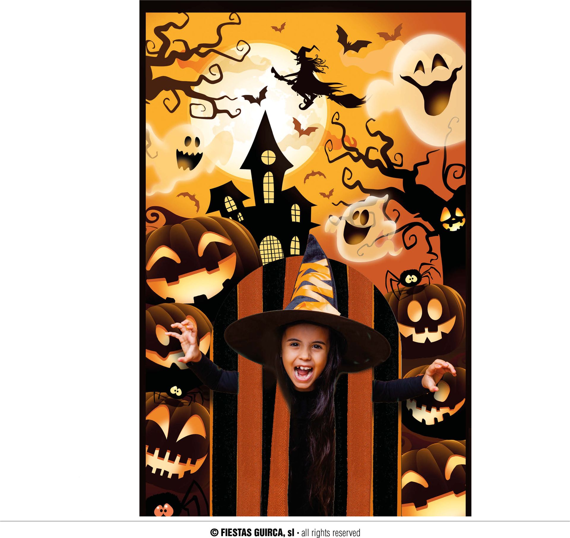 Deurdecoratie met gordijn vrolijke pompoenen 145 x 240 cm halloween