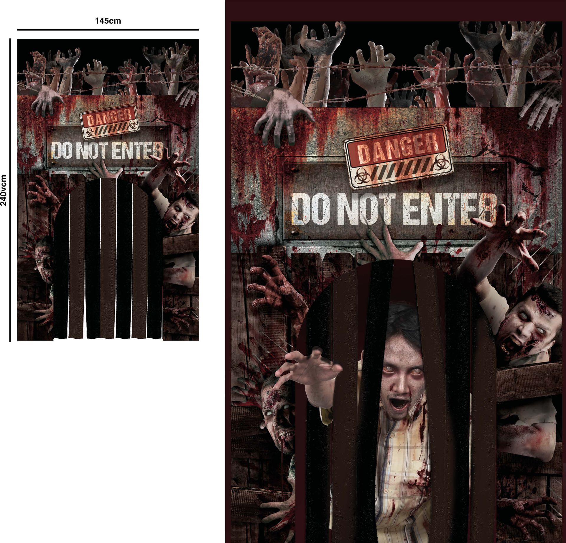 Deurdecoratie met gordijn zombies 145 x 240 cm halloween