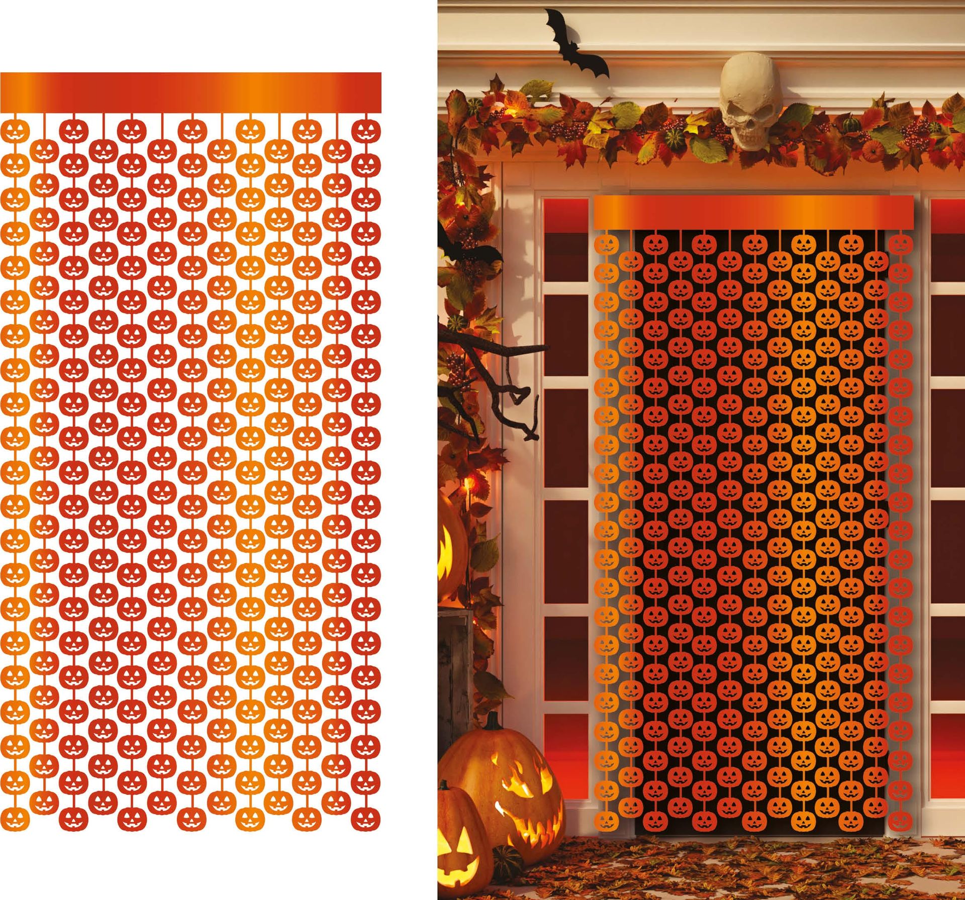Deurgordijn metallic pompoen 100 x 200 cm halloween