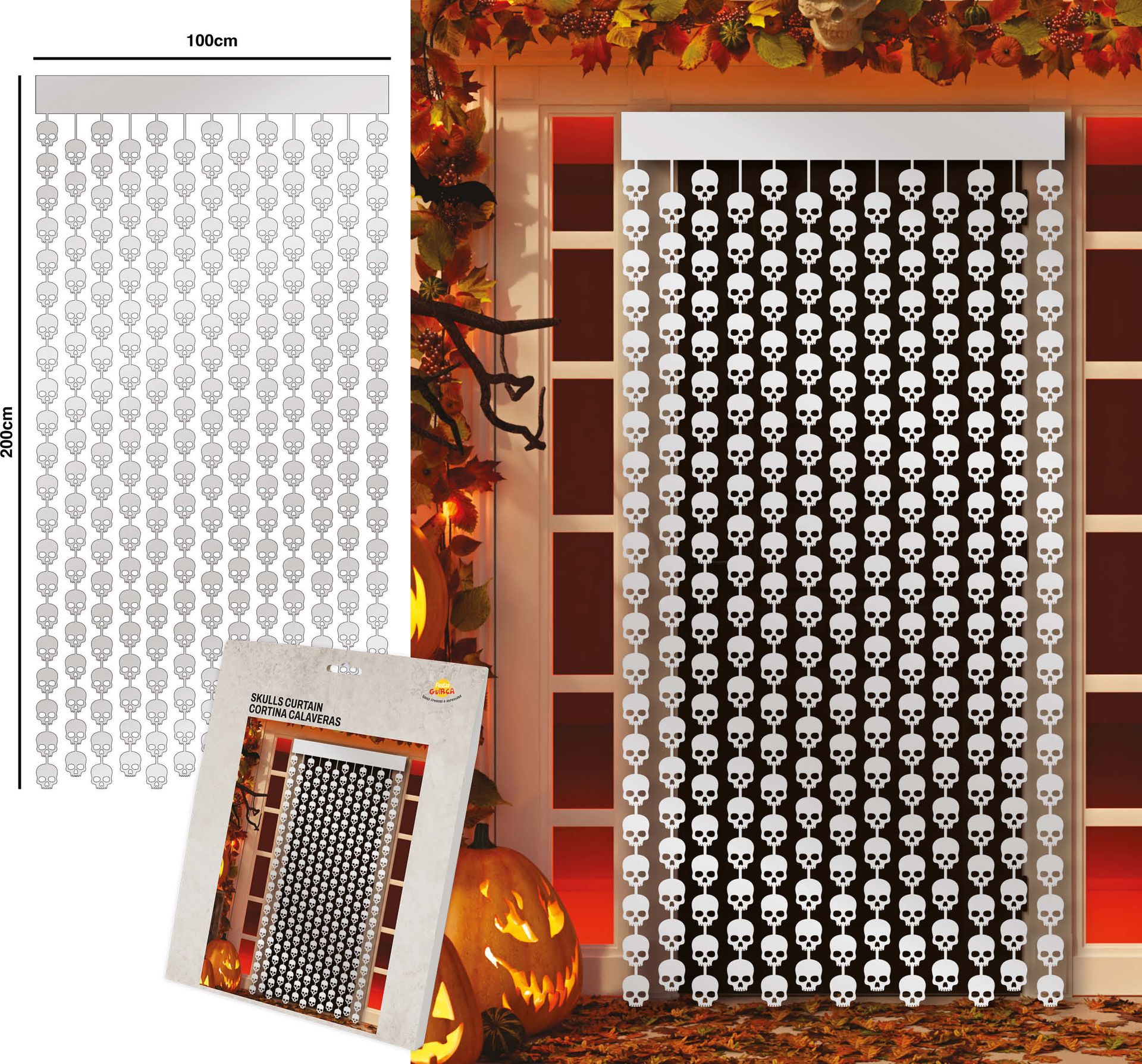 Deurgordijn metallic schedel 100 x 200 cm halloween