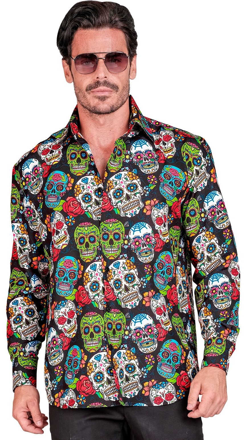 Dia de los muertos blouse gekleurd mannen