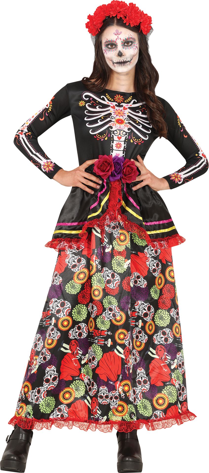 Dia de Los Muertos Jurk Skelet Bloemen Outfit Meisjes 14-16 Jaar