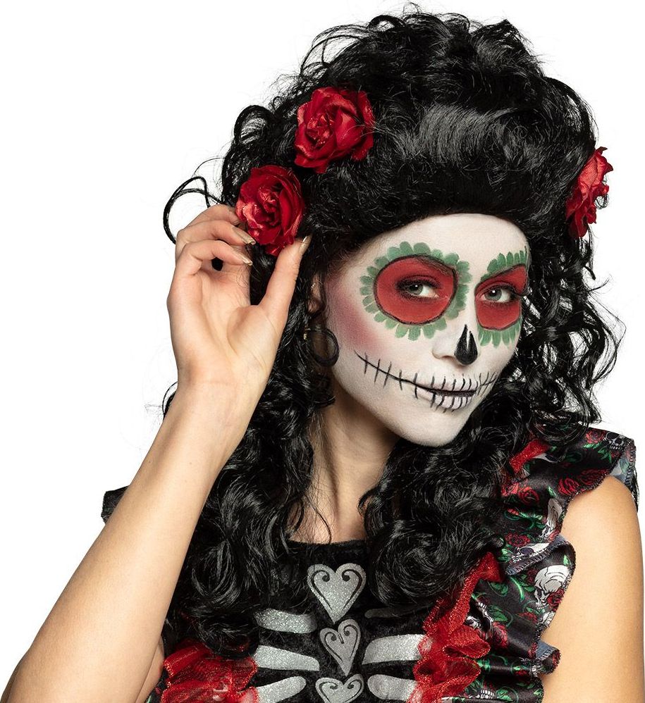 Dia de los muertos pruik met rozen