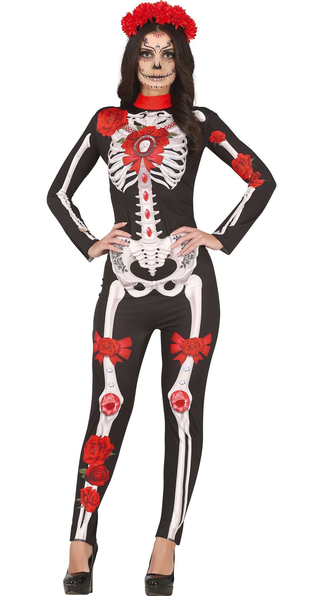 Dia de los muertos skelet bloemen outfit dames