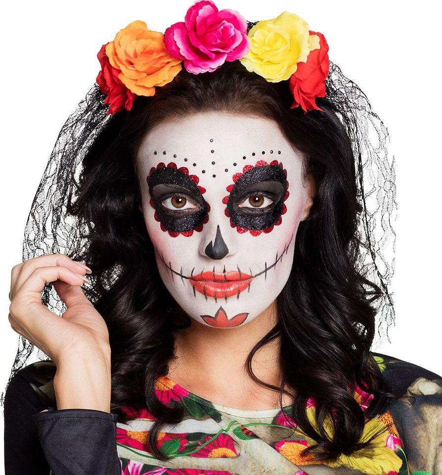 Dia de los muertos tiara met zwarte sluier