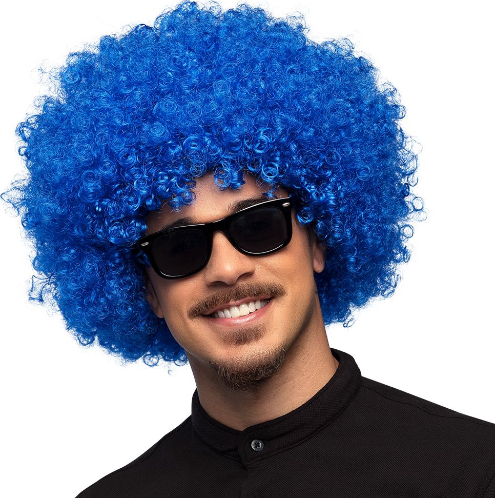 Disco afro pruik blauw