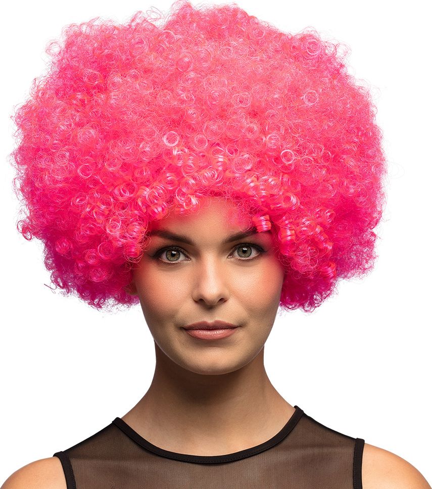 Disco afro pruik neon roze