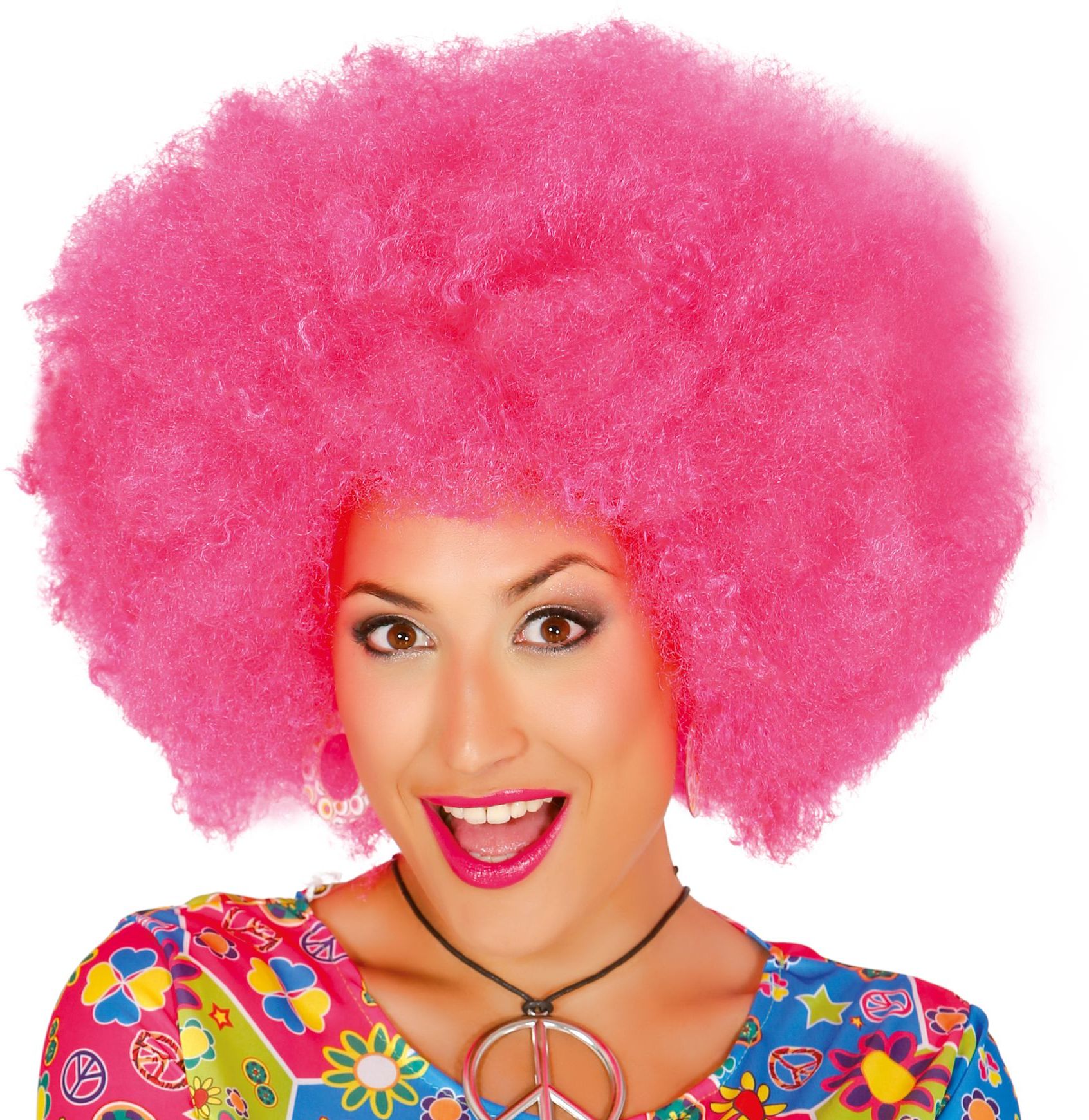 Disco afro pruik roze