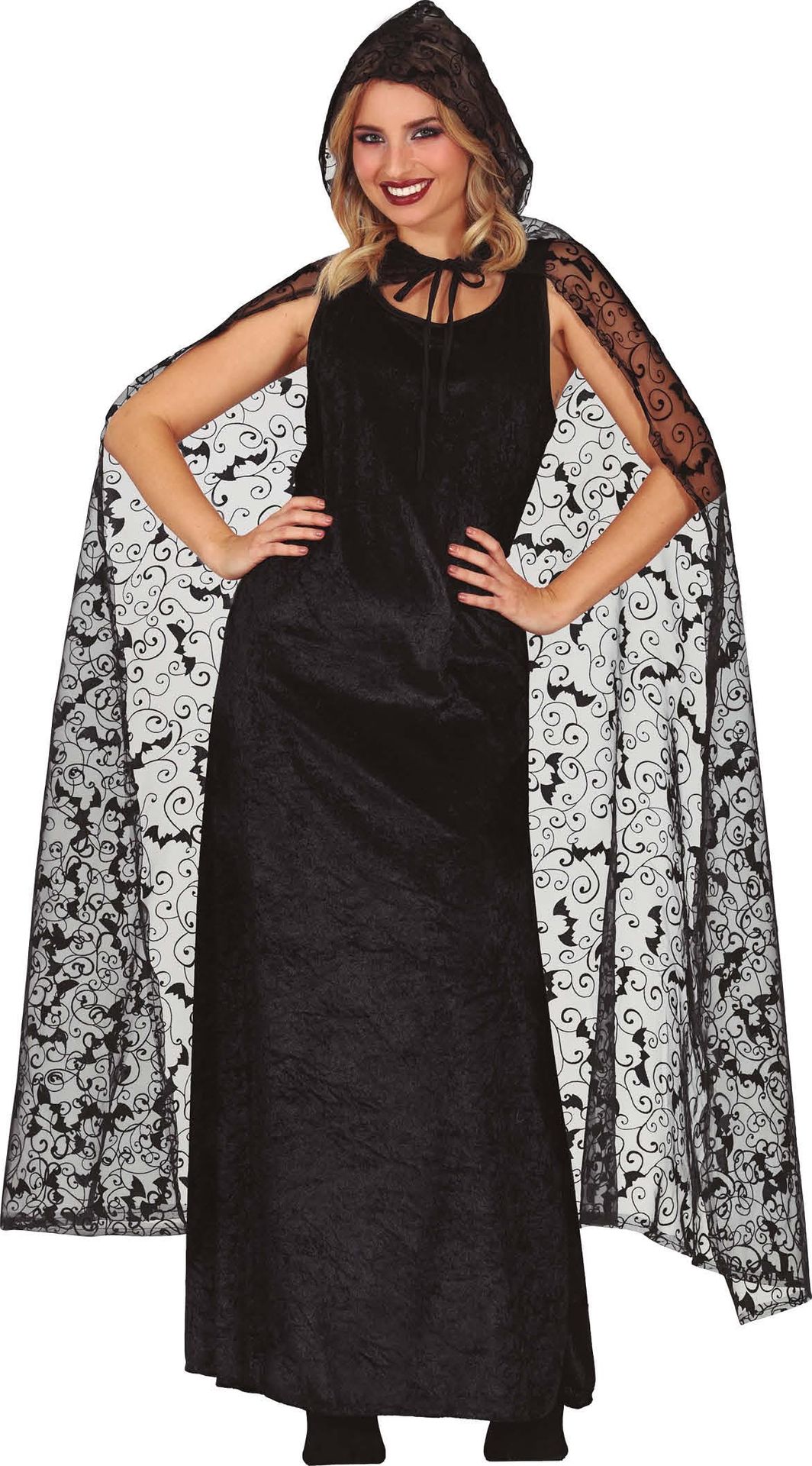 Doorzichtige vleermuis cape met capuchon 120 cm